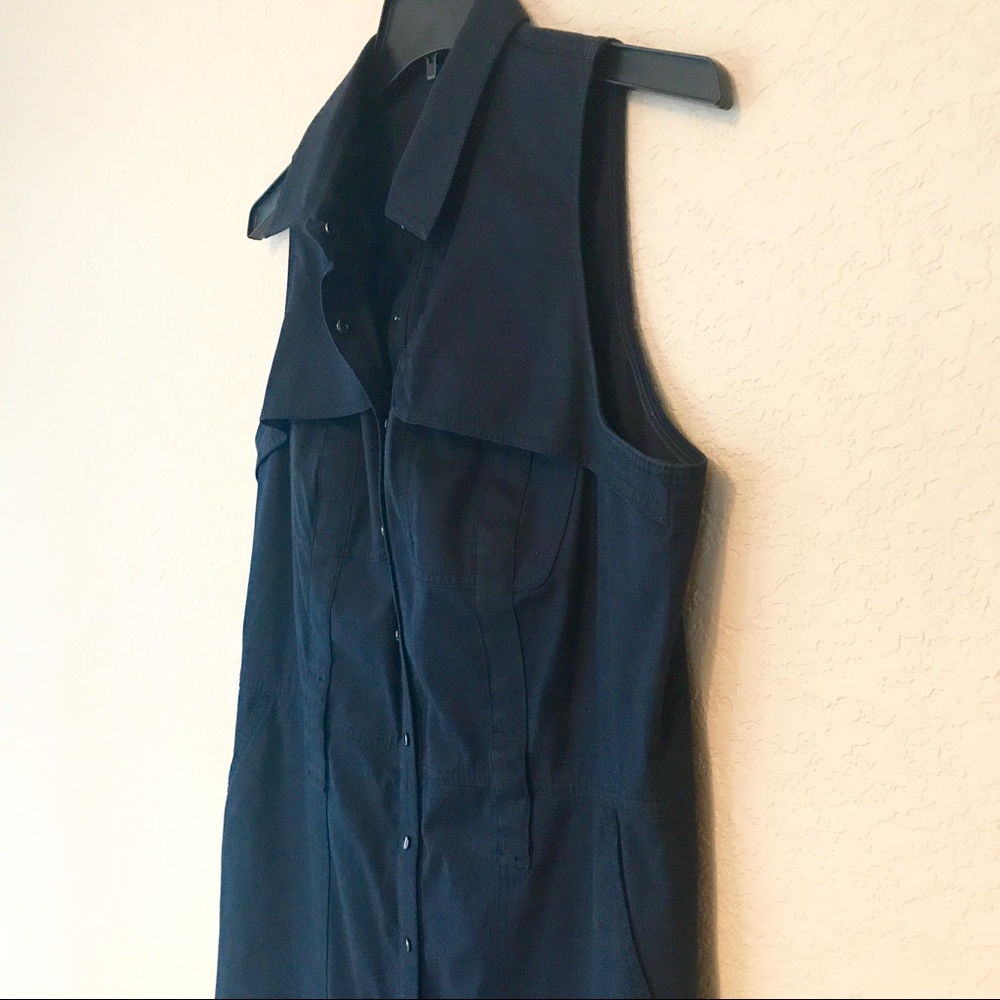 Elie Tahari Navy Button-Up Sleeveless Dress